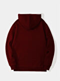 Unisex Colorful Skeleton Baskılı Kapüşonlu İçi Yumuşak Polarlı Oversize Sweatshirt - BORDO