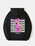 Unisex Freedom Baskılı Kapüşonlu İçi Yumuşak Polarlı Oversize Sweatshirt - SİYAH