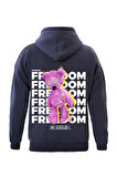 Unisex Freedom Baskılı Kapüşonlu İçi Yumuşak Polarlı Oversize Sweatshirt - LACİVERT