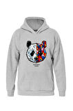 Unisex Heiparman Panda Baskılı Kapüşonlu İçi Yumuşak Polarlı Oversize Sweatshirt - GRİ