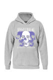 Unisex Hysterigal Baskılı Kapüşonlu İçi Yumuşak Polarlı Oversize Sweatshirt - GRİ