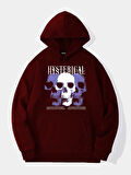 Unisex Hysterigal Baskılı Kapüşonlu İçi Yumuşak Polarlı Oversize Sweatshirt - BORDO