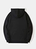 Unisex Powder Pink Baskılı Kapüşonlu İçi Yumuşak Polarlı Oversize Sweatshirt - SİYAH
