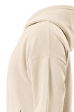 Unisex Powder Pink Baskılı Kapüşonlu İçi Yumuşak Polarlı Oversize Sweatshirt - BEJ