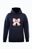 Unisex Powder Pink Baskılı Kapüşonlu İçi Yumuşak Polarlı Oversize Sweatshirt - LACİVERT