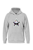 Unisex Shining Metallic Star Baskılı Kapüşonlu İçi Yumuşak Polarlı Oversize Sweatshirt - GRİ