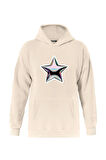 Unisex Shining Metallic Star Baskılı Kapüşonlu İçi Yumuşak Polarlı Oversize Sweatshirt - BEJ