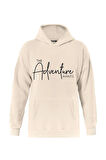 Unisex Adventure Baskılı Kapüşonlu İçi Yumuşak Polarlı Oversize Sweatshirt - BEJ