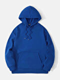 Unisex Are You Ok Honey Baskılı Kapüşonlu İçi Yumuşak Polarlı Oversize Sweatshirt - SAKS MAVİSİ