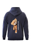 Unisex Are You Ok Honey Baskılı Kapüşonlu İçi Yumuşak Polarlı Oversize Sweatshirt - LACİVERT