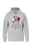 Unisex Colorful Hair Baskılı Kapüşonlu İçi Yumuşak Polarlı Oversize Sweatshirt - GRİ