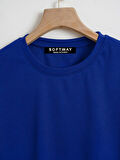 Unisex Oversize Bisiklet Yaka Balloon Astronaut Baskılı Basic T-Shirt - SAKS MAVİSİ