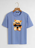 Unisex Oversize Bisiklet Yaka Billionaire Baskılı Basic T-Shirt - MAVİ