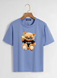 Unisex Oversize Bisiklet Yaka Billionaire Baskılı Basic T-Shirt - MAVİ