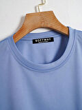 Unisex Oversize Bisiklet Yaka Billionaire Baskılı Basic T-Shirt - MAVİ
