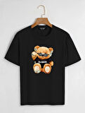 Unisex Oversize Bisiklet Yaka Billionaire Baskılı Basic T-Shirt - SİYAH