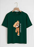 Unisex Oversize Bisiklet Yaka Are You Ok Honey Baskılı Basic T-Shirt - KOYU YEŞİL