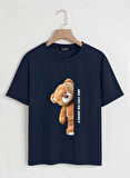 Unisex Oversize Bisiklet Yaka Are You Ok Honey Baskılı Basic T-Shirt - LACİVERT