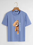 Unisex Oversize Bisiklet Yaka Are You Ok Honey Baskılı Basic T-Shirt - MAVİ