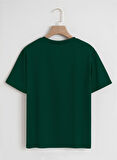 Unisex Oversize Bisiklet Yaka Colorful Hair Baskılı Basic T-Shirt - KOYU YEŞİL