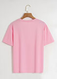 Unisex Oversize Bisiklet Yaka Powder Pink Ribbon Baskılı Basic T-Shirt - PEMBE