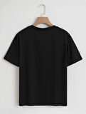 Unisex Oversize Bisiklet Yaka Powder Pink Ribbon Baskılı Basic T-Shirt - SİYAH