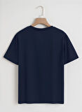Unisex Oversize Bisiklet Yaka Ocean Heart Baskılı Basic T-Shirt - LACİVERT