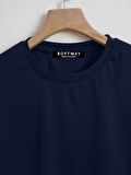 Unisex Oversize Bisiklet Yaka Ocean Heart Baskılı Basic T-Shirt - LACİVERT