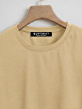 Unisex Oversize Bisiklet Yaka Ribbon Cherry Baskılı Basic T-Shirt - BEJ