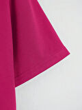Unisex Oversize Bisiklet Yaka Ribbon Cherry Baskılı Basic T-Shirt - FUŞYA