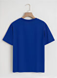 Unisex Oversize Bisiklet Yaka Ribbon Cherry Baskılı Basic T-Shirt - SAKS MAVİSİ