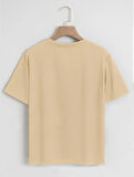 Unisex Oversize Bisiklet Yaka Hang Loose Baskılı Basic T-Shirt - BEJ