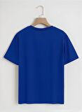 Unisex Oversize Bisiklet Yaka Hang Loose Baskılı Basic T-Shirt - SAKS MAVİSİ