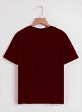 Unisex Oversize Bisiklet Yaka Colorful Skeleton Baskılı Basic T-Shirt - BORDO