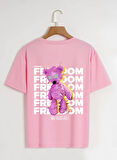 Unisex Oversize Bisiklet Yaka Freedom Baskılı Basic T-Shirt - PEMBE