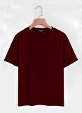 Unisex Oversize Bisiklet Yaka Butterfly Baskılı Basic T-Shirt - BORDO