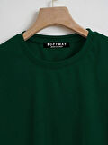 Unisex Oversize Bisiklet Yaka Butterfly Baskılı Basic T-Shirt - KOYU YEŞİL