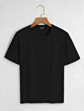 Unisex Oversize Bisiklet Yaka Butterfly Baskılı Basic T-Shirt - SİYAH