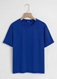 Unisex Oversize Bisiklet Yaka Butterfly Baskılı Basic T-Shirt - SAKS MAVİSİ