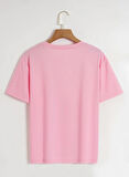 Unisex Oversize Bisiklet Yaka Hysterigal Baskılı Basic T-Shirt - PEMBE
