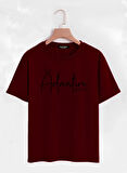 Unisex Oversize Bisiklet Yaka Adventure Baskılı Basic T-Shirt - BORDO