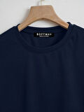 Unisex Oversize Bisiklet Yaka Theree Love Baskılı Basic T-Shirt - LACİVERT