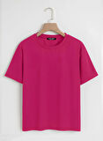 Unisex Oversize Bisiklet Yaka Rose Love Baskılı Basic T-Shirt - FUŞYA
