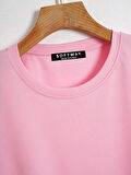 Unisex Oversize Bisiklet Yaka Climbing Panda Baskılı Basic T-Shirt - PEMBE