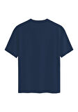 Unisex Bisiklet Yaka %100 Organik Pamuklu Kalın Dokulu Düz Oversize T-shirt - LACİVERT