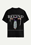 Unisex Bisiklet Yaka %100 Organik Pamuklu Kalın Dokulu Behind Baskılı Oversize T-shirt - SİYAH