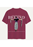 Unisex Bisiklet Yaka %100 Organik Pamuklu Kalın Dokulu Behind Baskılı Oversize T-shirt - BORDO