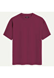 Unisex Bisiklet Yaka %100 Organik Pamuklu Kalın Dokulu Earth Baskılı Oversize T-shirt - BORDO