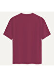 Unisex Bisiklet Yaka %100 Organik Pamuklu Kalın Dokulu Guardian Protection Baskılı Oversize T-shirt - BORDO