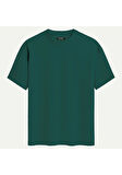 Unisex Bisiklet Yaka %100 Organik Pamuklu Kalın Dokulu Made Of Money Baskılı Oversize T-shirt - KOYU YEŞİL